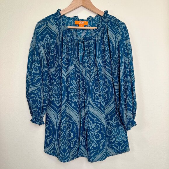 JOE FRESH Turquoise Blue Patterned Sheer 3/4 Sleeve Blouse Size Large - Picture 8 of 9